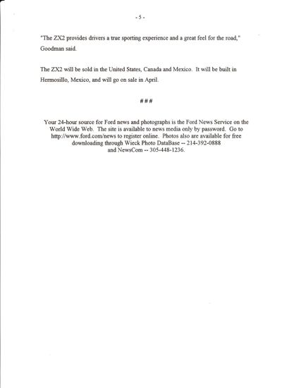 Page 5 of Ford's January 1997 release, Spirited ZX2 Designed for Younger Buyers