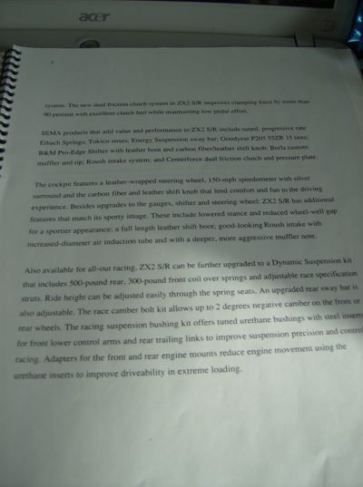 Page 2 of Ford's S/R press release, describing the suppliers, cockpit and Dynamic Suspension kit